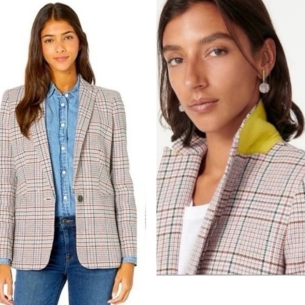 J. Crew Women's Checkered Blazer - Black, White, Red